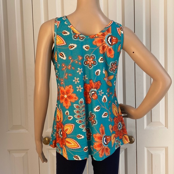 NWOT Romantic Hut Womens M Floral Fun Tank Top. Turquoise and Orange. - Picture 5 of 11